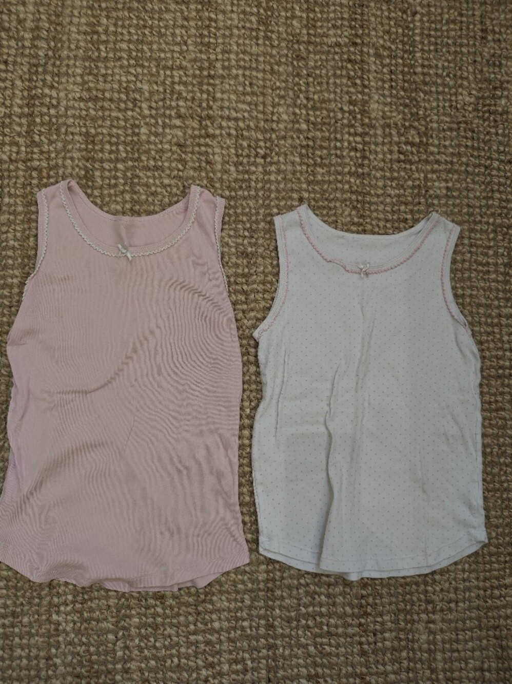 Girls Sleeveless Tank Tops Thermal Vests - Pink & White Dot